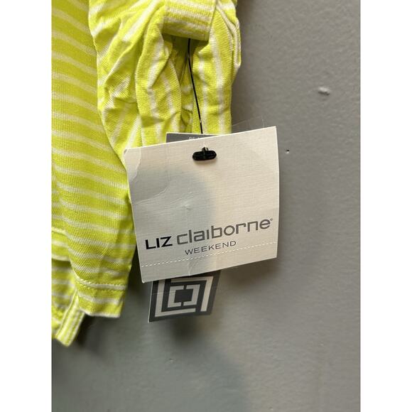 Liz Claiborne‎ Henley Shirt Womens Large Yellow Stripe Bright Lightweight Beac - Picture 6 of 9